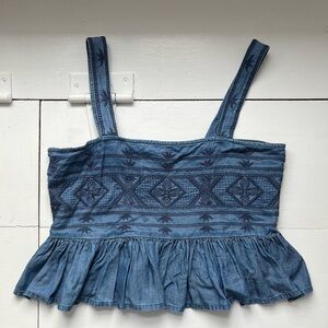 American Eagle, embroidered chambray crop top, size medium